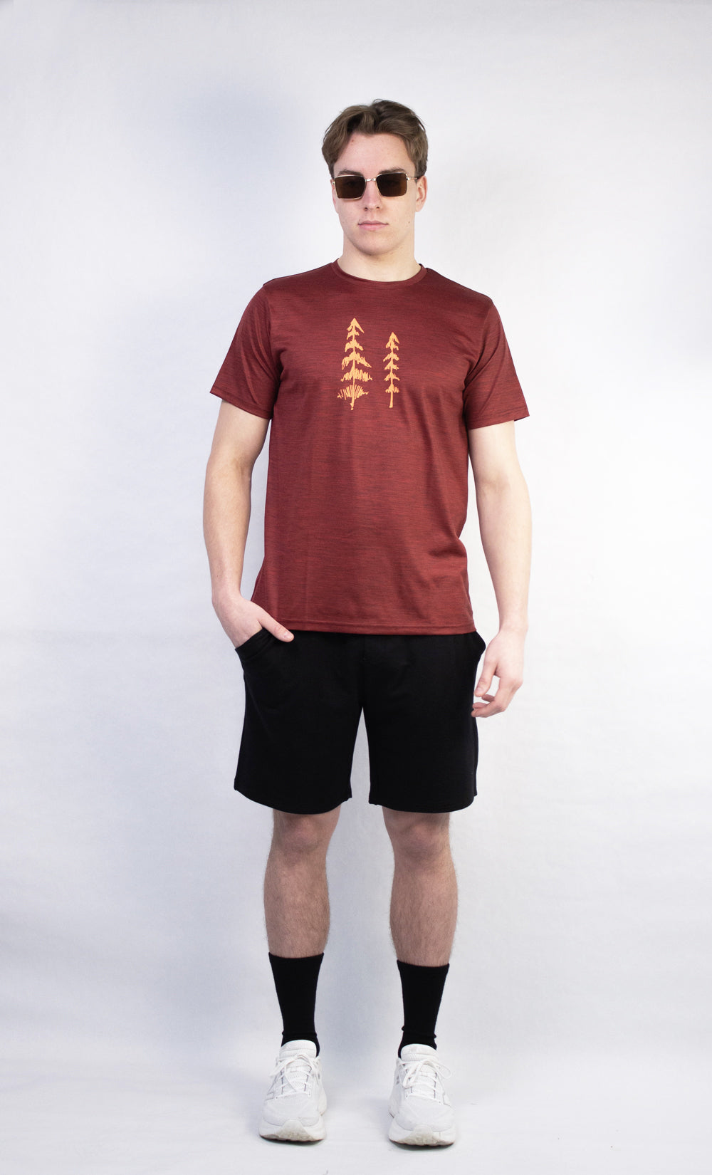 Men's Merino T-Shirt Carmine Heather Ultra Light - Two Pines