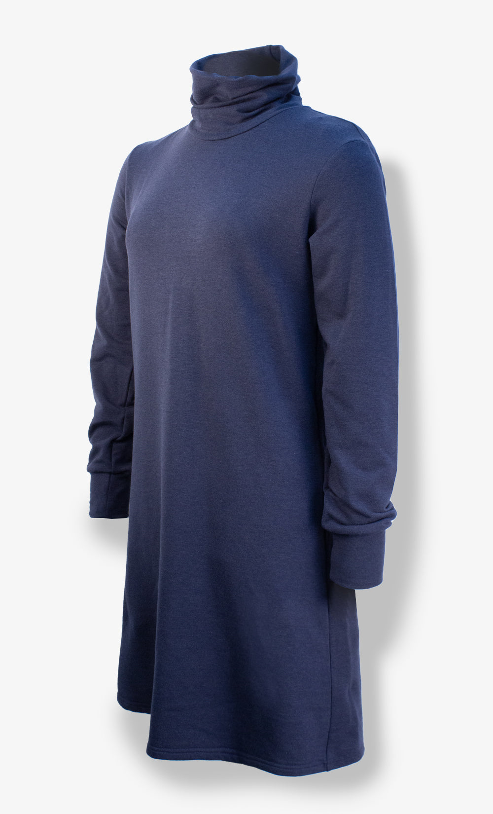 Women's Tencel Wadded Dress Navy - Funnel collar