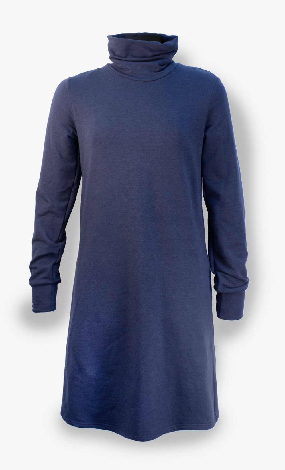 Women's Tencel Wadded Dress Navy - Funnel collar