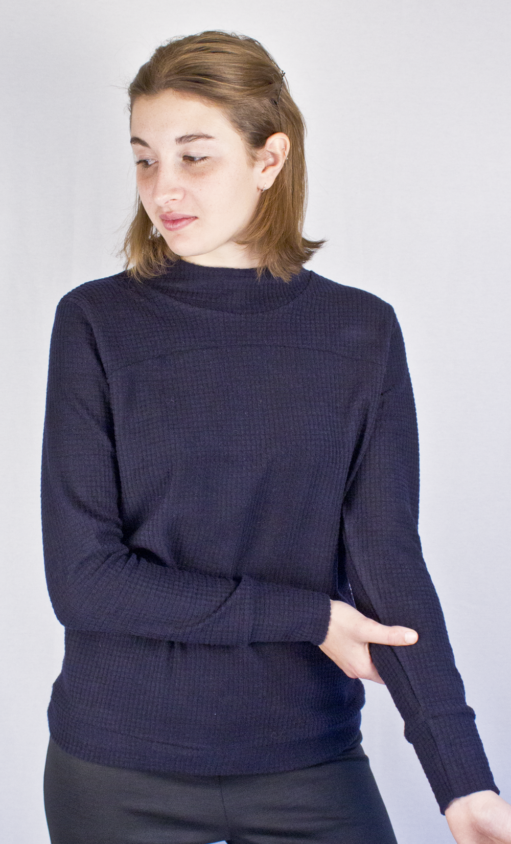 Women's Merino Long Sleeve Top - Textured Navy