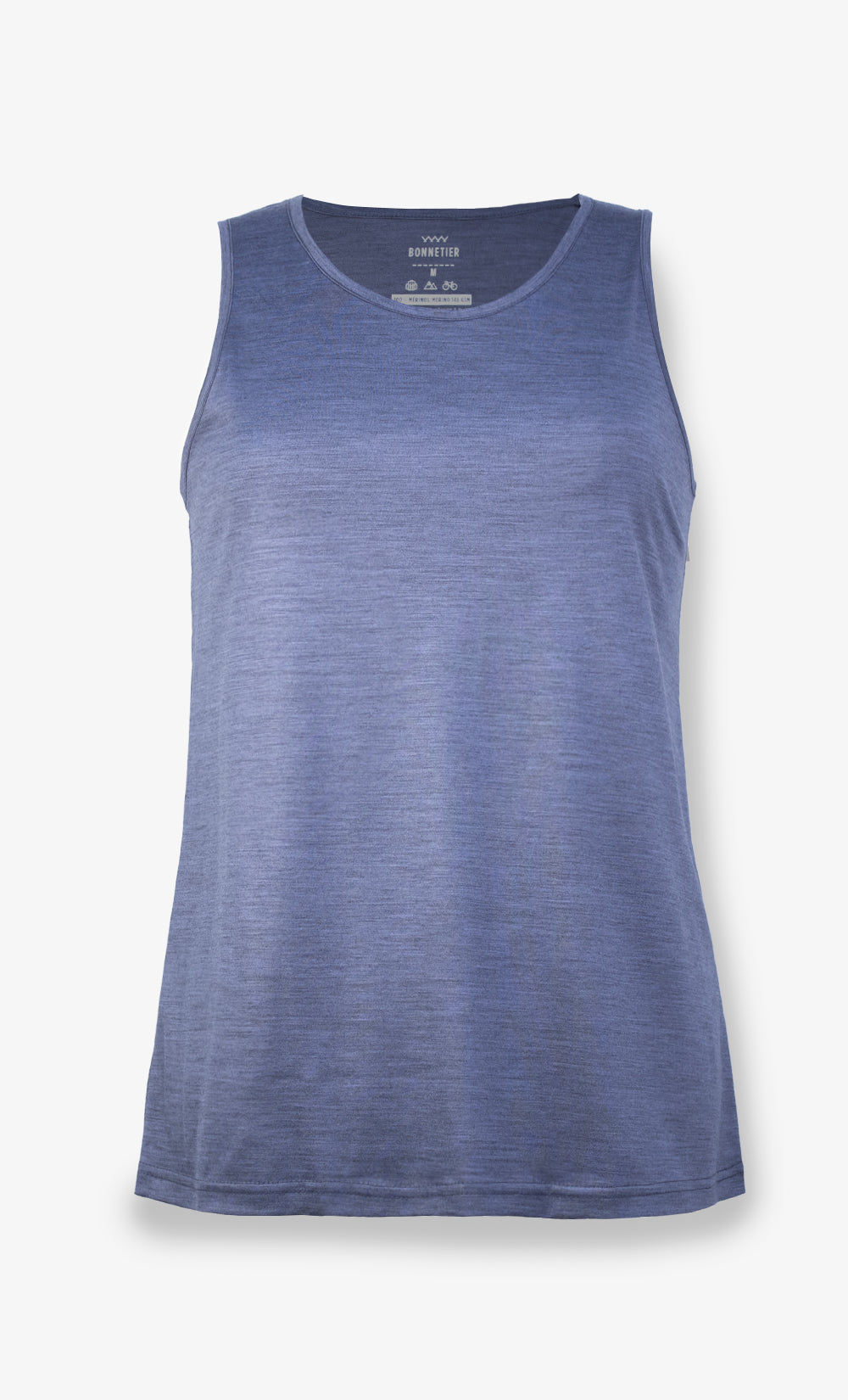 Camisole femme en laine mérinos bleu gris chiné uni, coupe légère respirante BONNETIER