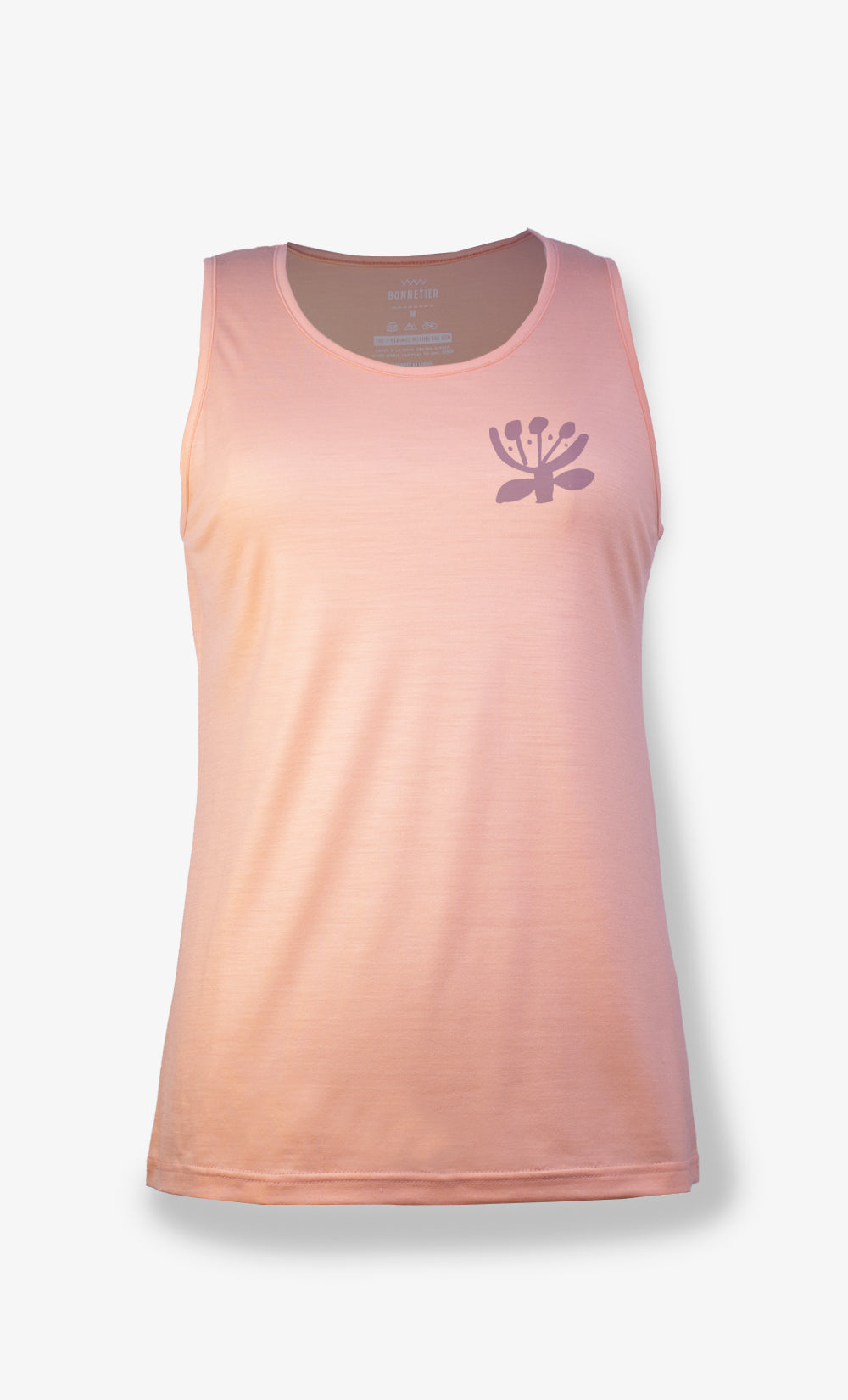 Camisole femme en laine de mérinos pêche avec imprimé fleur poitrine BONNETIER fabriquée au Canada