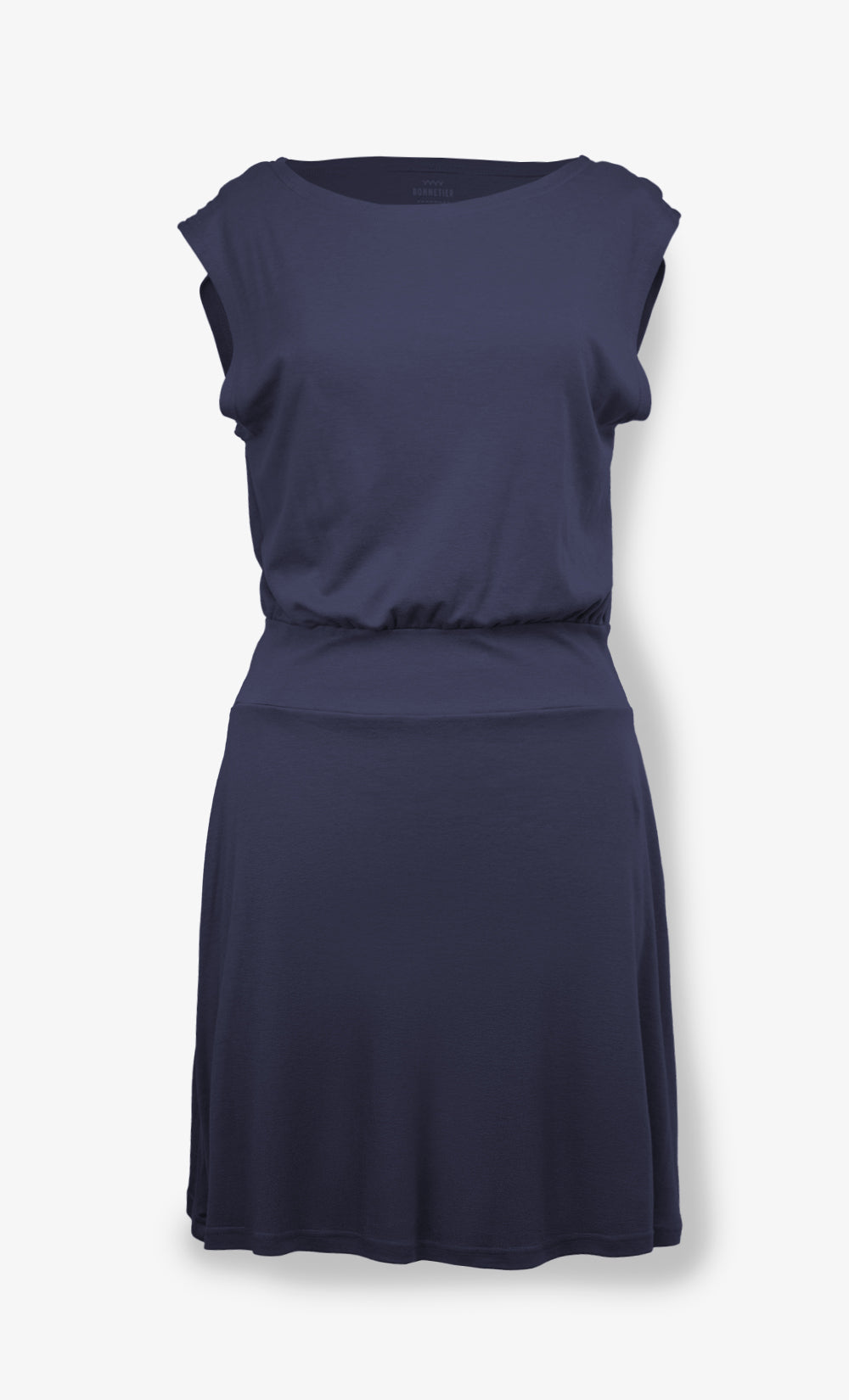 Robe femme marine coupe ample en tissu Tencel et coton biologique avec taille ajustée et design minimaliste