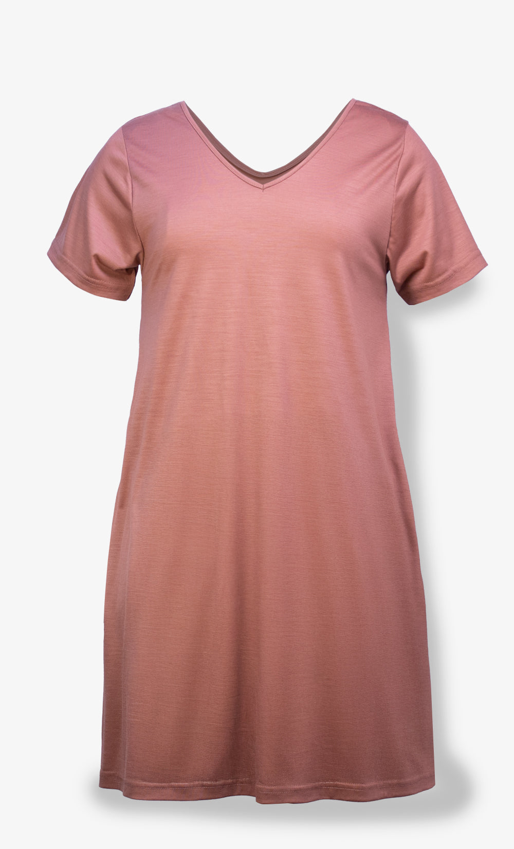 Robe femme en laine de mérinos saumon coupe ample manches courtes col en V BONNETIER