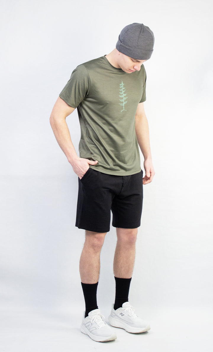 Men's Merino T-Shirt Green Grey Ultra Light - Single Tree